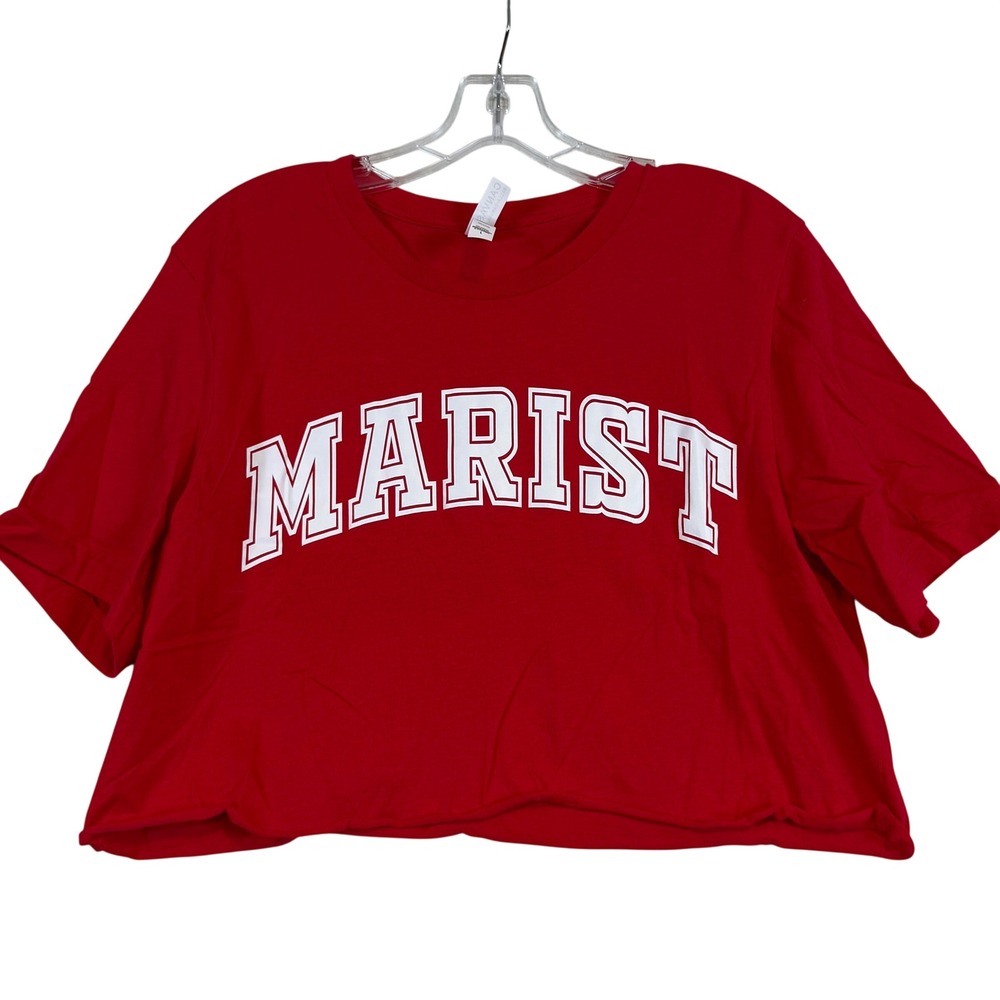 Bella Canvas Marist College‎ Cropped Tee Foxes Spirit Red Womens Large Raw Hem